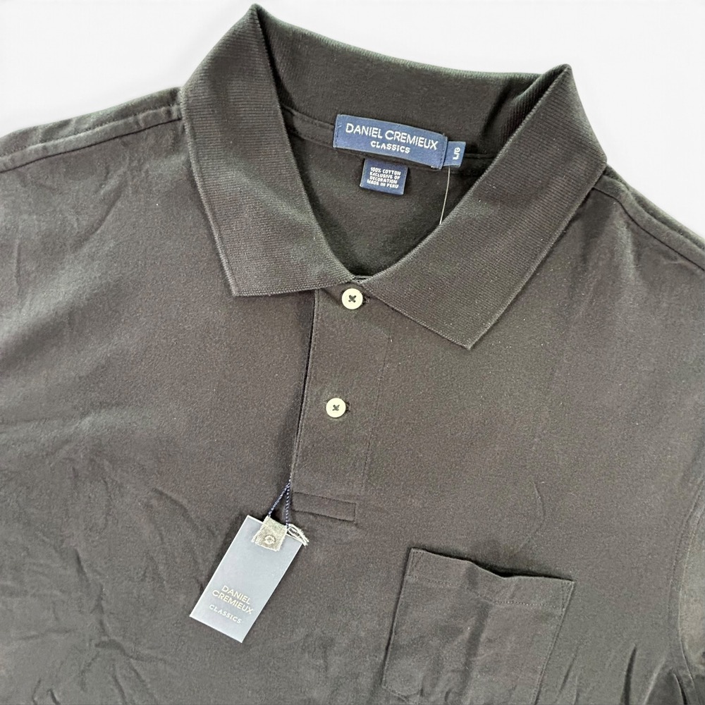 Daniel Cremieux Classics Polo Shirt Mens L Black 100% Cotton Pocket NWT